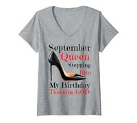 Donna La Regina di Settembre entra nel Mio Compleanno ringraziando Dio Donne Maglietta con Collo a V