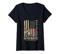 Donna La Resistenza è Patriottica Bandiera Americana Fiori 4 Luglio Maglietta con Collo a V
