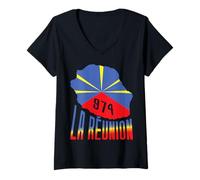 Donna la reunion 974 idée cadeau symbole drapeau réunionnais Maglietta con Collo a V