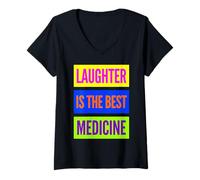 Donna La Risata è la Migliore Medicina World Laughter Day Dad Jokes Maglietta con Collo a V