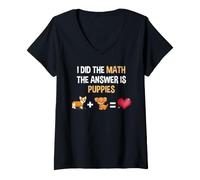 Donna La Risposta è Cuccioli Matematica Divertente Amante dei Cani Nerd Maglietta con Collo a V