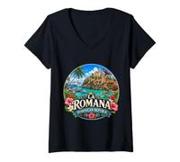 Donna La Romana Repubblica Dominicana RD Isola dei Caraibi Maglietta con Collo a V