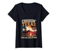 Donna La Scelta di Texas Shining Star State in Mind Cowboy Design Maglietta con Collo a V