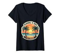 Donna La scuola è fuori per l'estate insegnante studente spiaggia vintage tramonto Maglietta con Collo a V