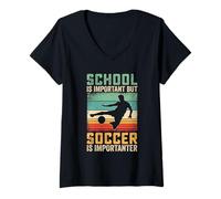 Donna La Scuola è Importante, ma Il Calcio è Un Giocatore Importante Maglietta con Collo a V