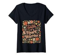 Donna La Sorella di Una guerriera del Cuore CHD Awareness Go Red Flowers Maglietta con Collo a V