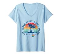 Donna La spiaggia è il mio posto felice Crociera Estate Vacanze in famiglia Maglietta con Collo a V