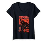 Donna La Sposa di Frankenstein Dracula Blood Is Life Maglietta con Collo a V