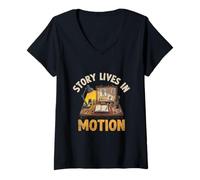 Donna La storia vive in movimento Animazione Schizzo Animare Storytelling Maglietta con Collo a V