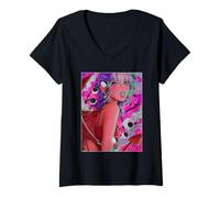 Donna La sua evocazione Demone Ragazza Vaporwave Fasi Lunari Gotico Maglietta con Collo a V