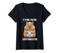 Donna La Sua Fine Im Fine Coffee Capybara Maglietta con Collo a V