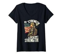 Donna La Sua Forza è la Citazione patriottica della Forza della Nazione Maglietta con Collo a V