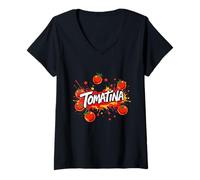 Donna La Tomatina Festival Pomodoro Splash Design - Spagna Maglietta con Collo a V