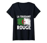 Donna La Toussaint Rouge Bandiera Algeria Indipendenza Algerina Maglietta con Collo a V