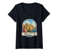 Donna La Valletta Malta Coloniale Architettura Design Maglietta con Collo a V