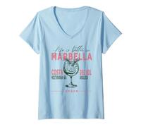 Donna La vita a Marbella è migliore in Costa del Sol Andalusia Souvenir Maglietta con Collo a V