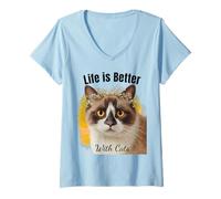 Donna La Vita delle Figlie Che Amano i Gatti è Migliore con Cats Lady Cat Maglietta con Collo a V