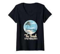 Donna La vita è davvero buona La spiaggia è il mio posto felice Spiaggia Maglietta con Collo a V