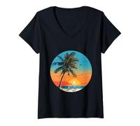 Donna La Vita è Davvero buona Palm Tree Summer Beach Vacation Graphic Maglietta con Collo a V