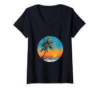 Donna La vita è davvero buona Palm Tree Summer Beach Vacation Graphic Maglietta con Collo a V