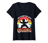 Donna La Vita È Meglio con Il Qigong Stile Retro Maglietta con Collo a V
