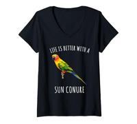 Donna La Vita è Meglio con Un Amante degli Uccelli del Sole Conure Maglietta con Collo a V