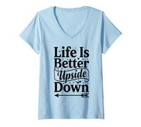 Donna La Vita è Meglio Sottosopra Pole Dance Tipografia Maglietta con Collo a V