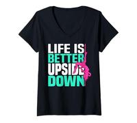 Donna La Vita è Migliore a Testa in Giù ballando Le Donne Ballerine di Pole Maglietta con Collo a V