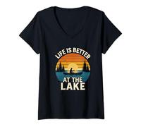 Donna La vita è migliore al lago, Vacanze sul lago Lake Lovers Vacay Maglietta con Collo a V