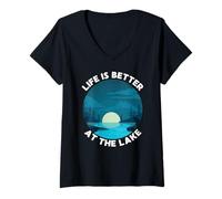 Donna La vita è migliore al lago, Vacanze sul lago Lake Lovers Vacay Maglietta con Collo a V