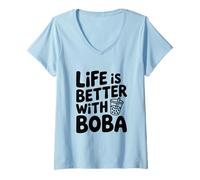 Donna La Vita è Migliore con Boba Bubble Tea Lover Maglietta con Collo a V