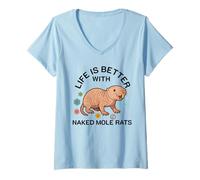 Donna La Vita è Migliore con Il Cucciolo di Sabbia Naked Mole Rat Lover Maglietta con Collo a V