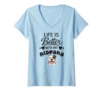 Donna La Vita È Migliore con Il Mio Cane Alapaha Blue Blood Maglietta con Collo a V