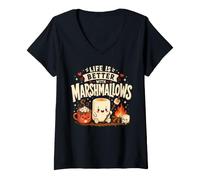 Donna La Vita è Migliore con Marshmallows Campfire Camping Citazione Maglietta con Collo a V