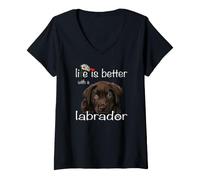 Donna La Vita è Migliore con Un Cane Labrador Chocolate Lab Puppy Lover Maglietta con Collo a V