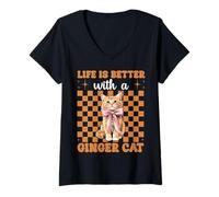 Donna La Vita è Migliore con Una gatta Rossa, Gatto Arancione, Tabby Cat Girl Maglietta con Collo a V