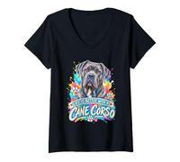 Donna La Vita è Migliore con Una Grafica ad Acquerello Cane Corso Maglietta con Collo a V