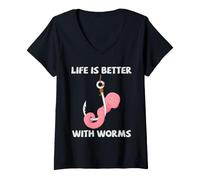 Donna La Vita è Migliore con Worms Earthworm Worm Farm Humor Maglietta con Collo a V