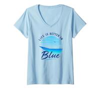 Donna La Vita è Migliore in Blu Mare Estate Sentimenti Spiaggia Vacanza Maglietta con Collo a V