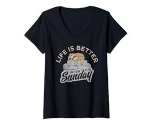 Donna La Vita è Migliore Quando la Domenica è Divertente Bradipo Che Dorme Maglietta con Collo a V