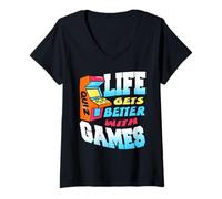 Donna La Vita migliora con i Giochi Arcade retrò Ogni Giorno Maglietta con Collo a V