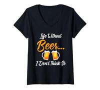 Donna La Vita Senza Birra. Non Credo così. Regalo Divertente Maglietta con Collo a V