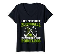 Donna La Vita Senza Floorball è Possibile ma Inutile Maglietta con Collo a V