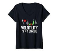 Donna La volatilità è il mio cardio - Grafico a candelabro Battito cardiaco Maglietta con Collo a V