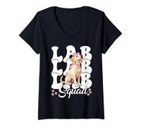 Donna Lab Squad Labrador Dog Girl Coquette Bow Rosa Maglietta con Collo a V