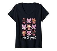 Donna Lab Squad Labrador Dog Girl Coquette Bow Rosa Maglietta con Collo a V