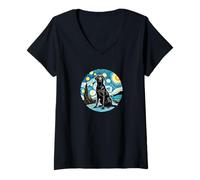 Donna Laboratorio Labrador Retriever Nero - Stile Notte Stellata Van Gogh Maglietta con Collo a V