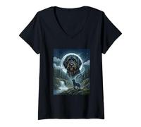 Donna Labradoodle Howling to The Moon Meme Divertente Amante dei Cani Maglietta con Collo a V