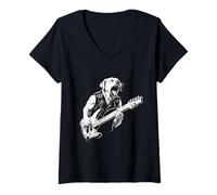 Donna Labrador Golden Retriever Dog Metal Punk Rock Chitarra Design Maglietta con Collo a V