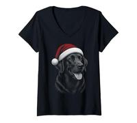 Donna Labrador - Grazioso Cane con Cappello di Natale Rosso Maglietta con Collo a V